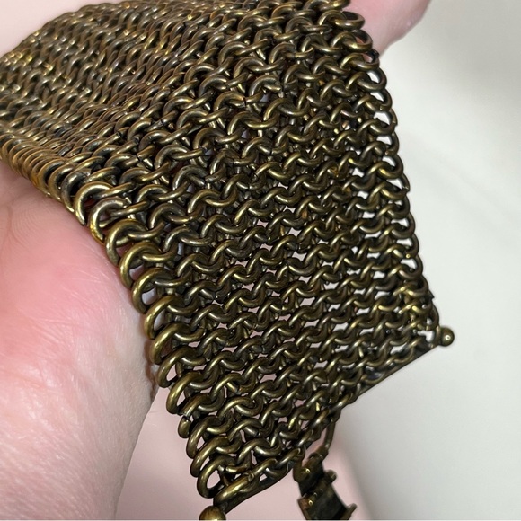 Vintage Y2K Heavy Gold Chainmail Victorian Medieval goth wide bracelet - Picture 8 of 17